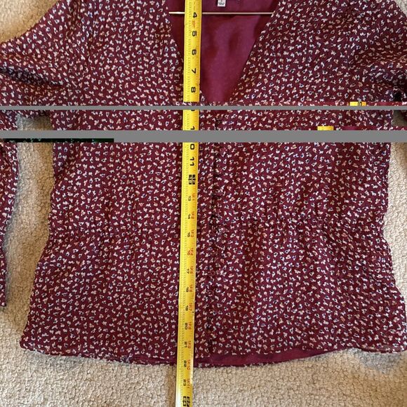 Madewell Overture Red Ditsy Flower Balloon Sleeve Top Romantic Preppy | Sz Smal - Picture 8 of 10